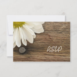 White Daisy und Barn Wood Country Wedding UAWG RSVP Karte