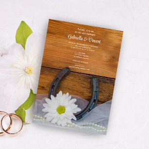 White Daisy und Horseshoe Country Western Wedding Einladung