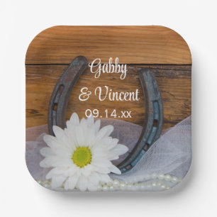 White Daisy und Horseshoe Country Western Wedding Pappteller