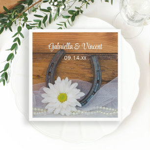 White Daisy und Horseshoe Country Western Wedding Serviette