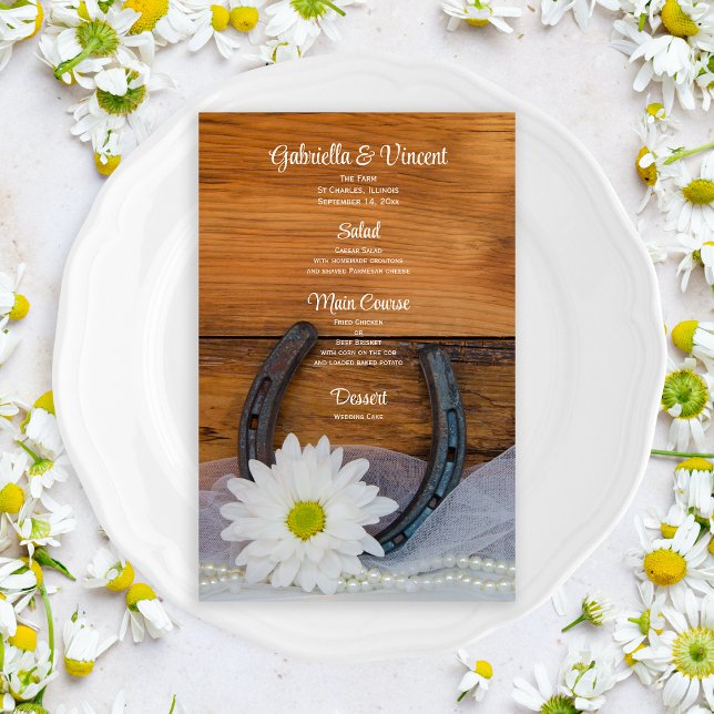 White Daisy und Horseshoe Western Wedding Menu (Von Creator hochgeladen)