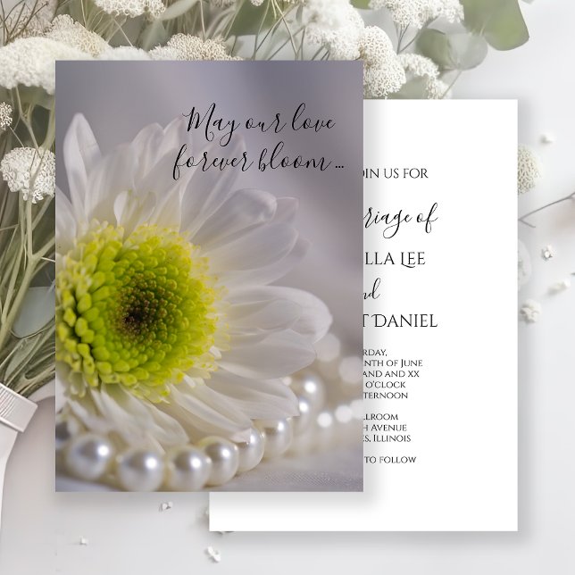 White Daisy und Pearls Wedding Einladung (Von Creator hochgeladen)