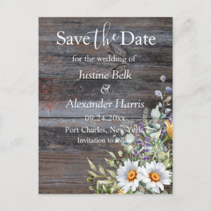 White Daisy Wedding Save the Date Postkarte