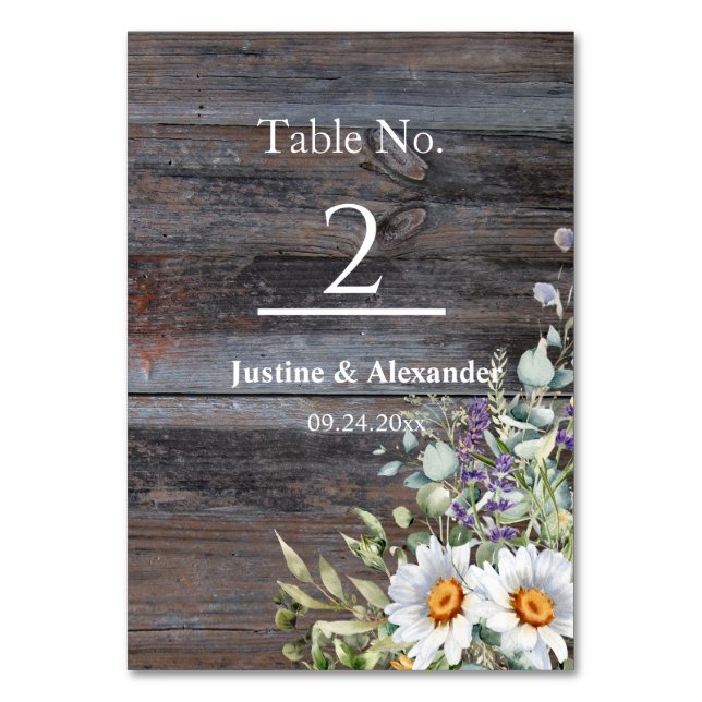 White Daisy Wedding Tischnummer (Vorderseite)