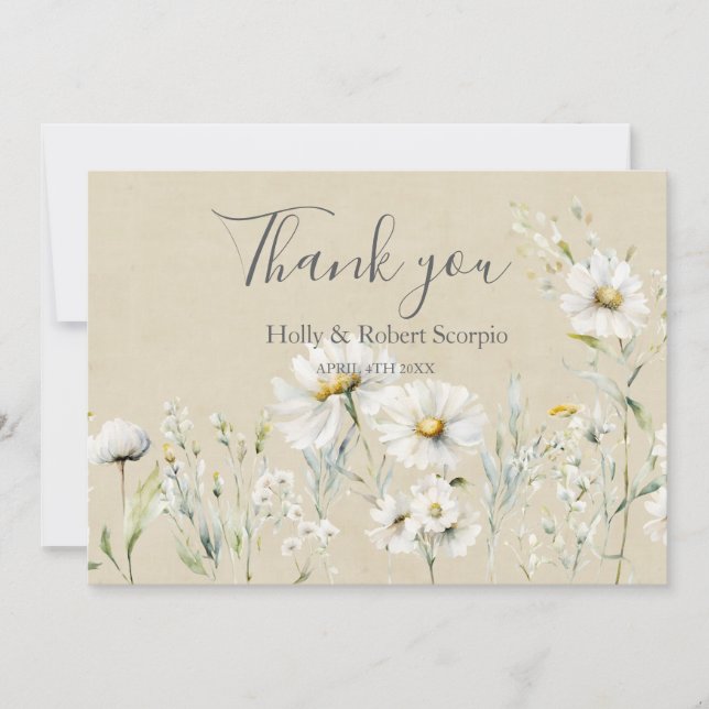 White Daisy Wedding Vielen Dank Dankeskarte (Vorderseite)