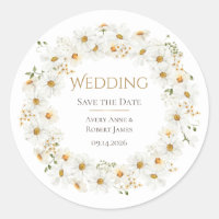 White Daisy Wreath Wasserfarbe Save the Date Hübsc