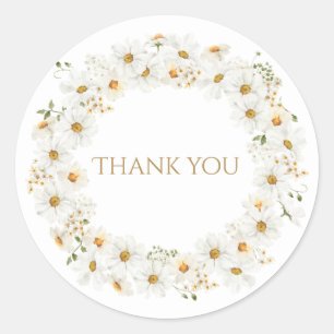 White Daisy Wreath Watercolor Hübsch Vielen Dank Runder Aufkleber