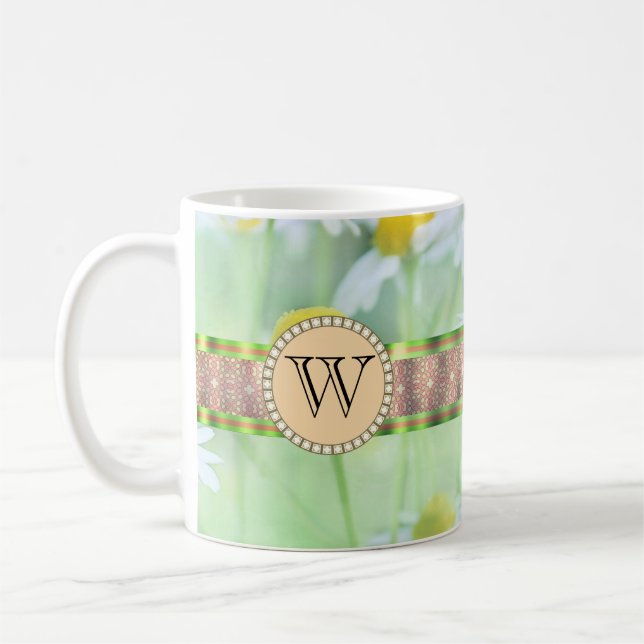 White Daisy's in Green Meadow Monogram Kaffeetasse (Links)