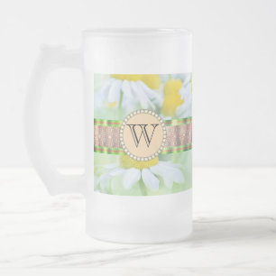 White Daisy's in Green Meadow Monogram Mattglas Bierglas