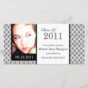 White Damask Abschluss Ankündigung von Foto-Karten