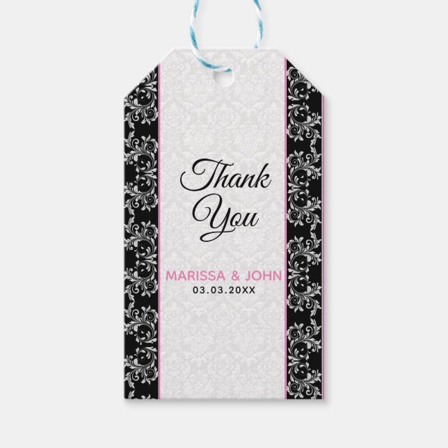 White Damask Black Border Geschenkanhänger (Vorderseite)