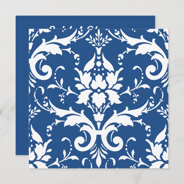 White Damask & Blue Background Brautparty Inv Einladung (Vorne/Hinten)