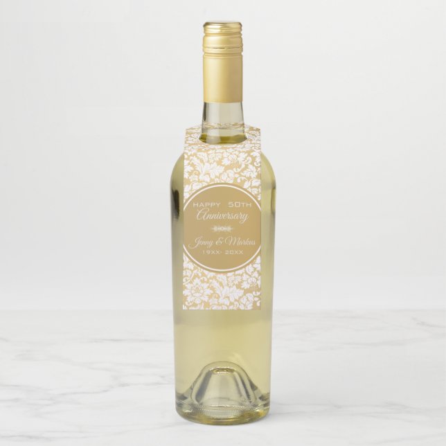 White Damask Gold Circle Flaschenanhänger (Auf Flasche)