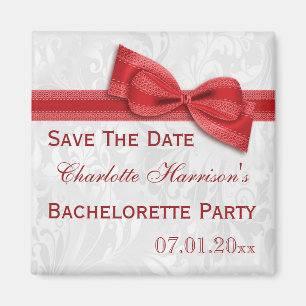 White Damask & Imitats Bow Bachelorette Save the D Magnet