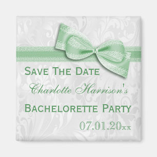 White Damask & Imitats Bow Bachelorette Save the D Magnet