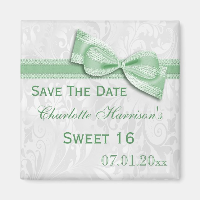 White Damask & Imitats Bow Sweet 16 Magnet (Vorne)