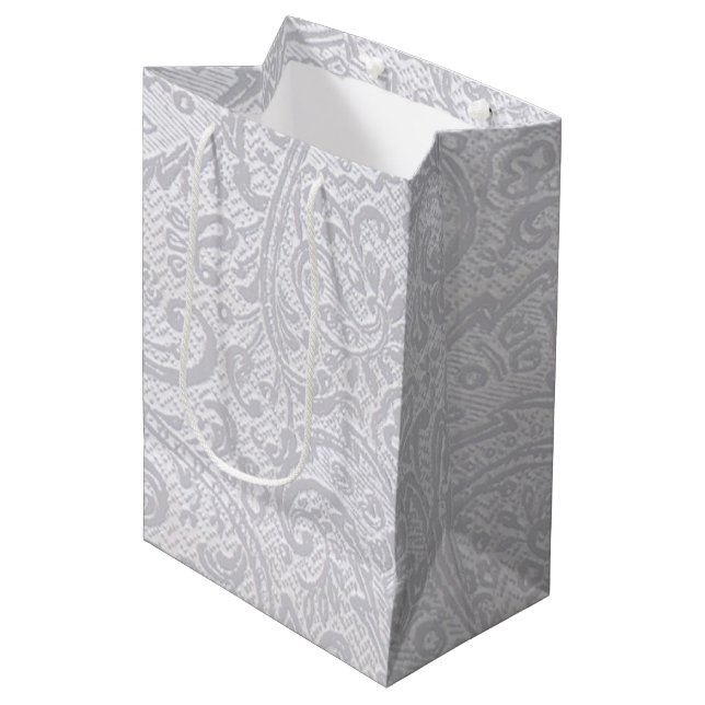 White Damask Mittlere Geschenktüte (Vorderseite Schrägansicht)