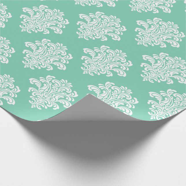 White Damask on Aqua Pattern Geschenkpapier (Ecke)