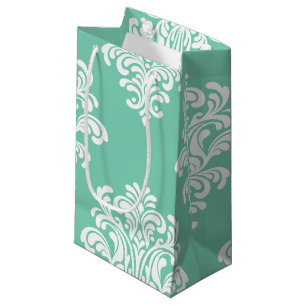 White Damask on Aqua Pattern Kleine Geschenktüte
