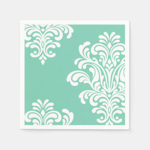 White Damask on Aqua Pattern Serviette
