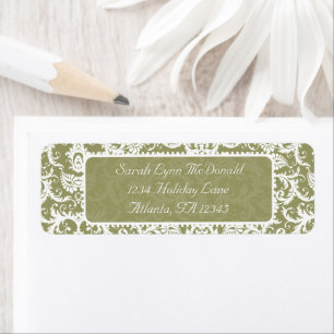 White Damask on Olive Green Gray Rücksendeadresse