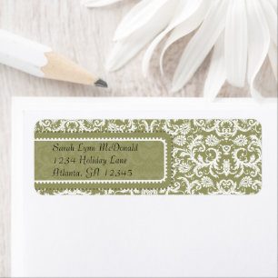 White Damask on Olive Green Gray Rücksendeadresse