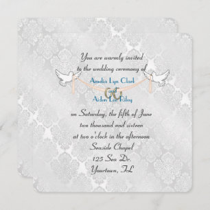 White Damask Shimmer Wedding Einladung