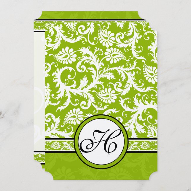 White Damask Wirbel Apple Green Wedding Einladung (Vorne/Hinten)