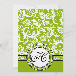 White Damask Wirbel Apple Green Wedding Einladung