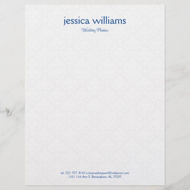 White Damasks Background Blue Typography Briefbogen (Vorderseite)