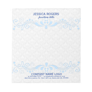 White Damasks With Blue Floral Swirls Lace Notizblock