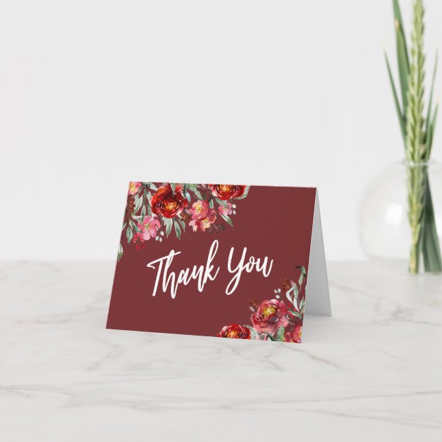 White Dankeschön an die Blume von Burgundy Red Wat Dankeskarte (Vorderseite)