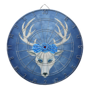 White Deer Antlers Blue eyes Rose Misty Blue Dartscheibe