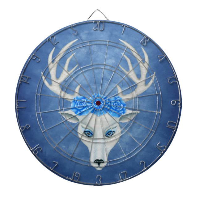 White Deer Antlers Blue eyes Rose Misty Blue Dartscheibe (vorne)