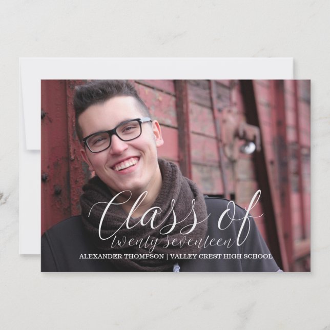 White Delicate Class of 2017 Foto Abschluss Ankündigung (Vorderseite)