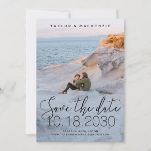 White Delicate Thin Script Foto Save the Date
