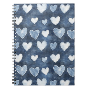 White Denim Blue Hearts Notizblock