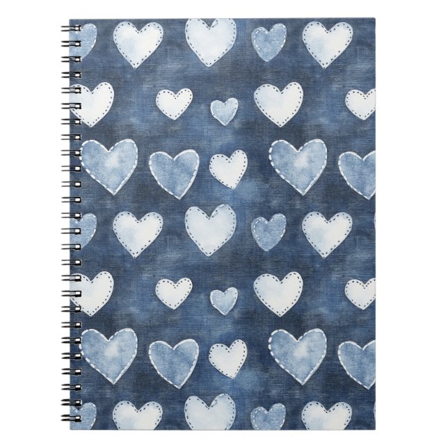White Denim Blue Hearts Notizblock (Vorderseite)