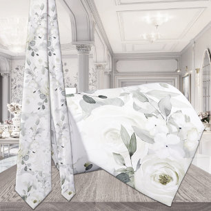 White Desdemona Rose Eucalyptus Wedding Pale White Krawatte