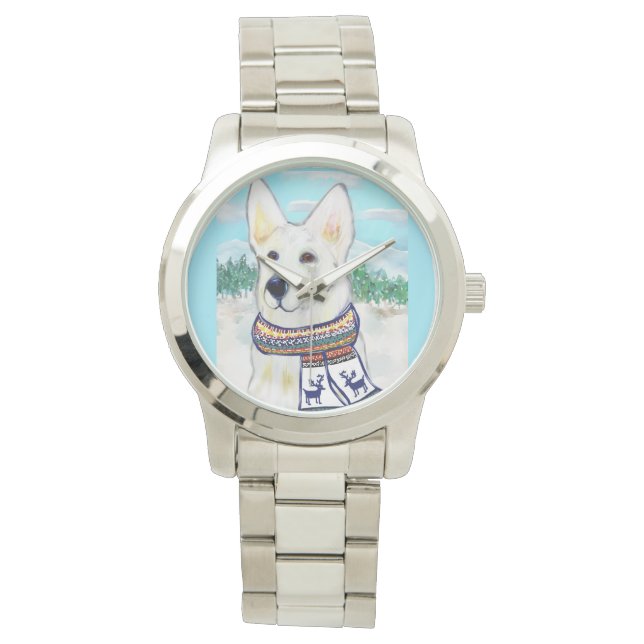 WHITE DEUTSCHE SHEPHERD CHRISTMAS ARMBANDUHR (Vorderseite)