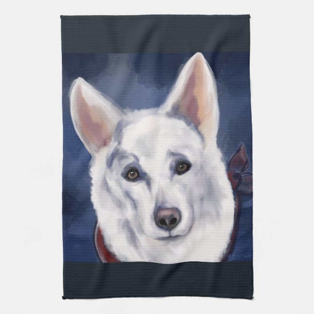 WHITE DEUTSCHE SHEPHERD GESCHIRRTUCH (Vertikal)