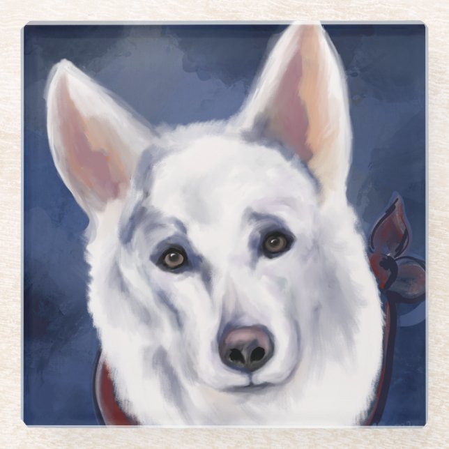 WHITE DEUTSCHE SHEPHERD GLASUNTERSETZER (Vorderseite)