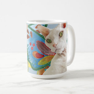 White Devon Rex Cat Rainbow Fairy Wings Kaffeetasse