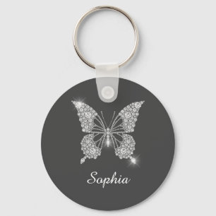 White Diamond Butterfly, DIY Name, Dunkelgrau Schlüsselanhänger