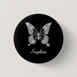 White Diamond Butterfly, DIY Script Name, Black Button