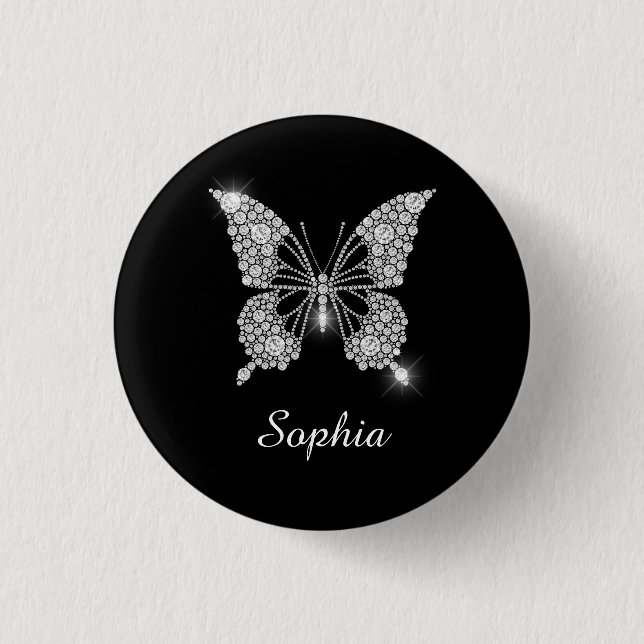 White Diamond Butterfly, DIY Script Name, Black Button (Vorderseite)
