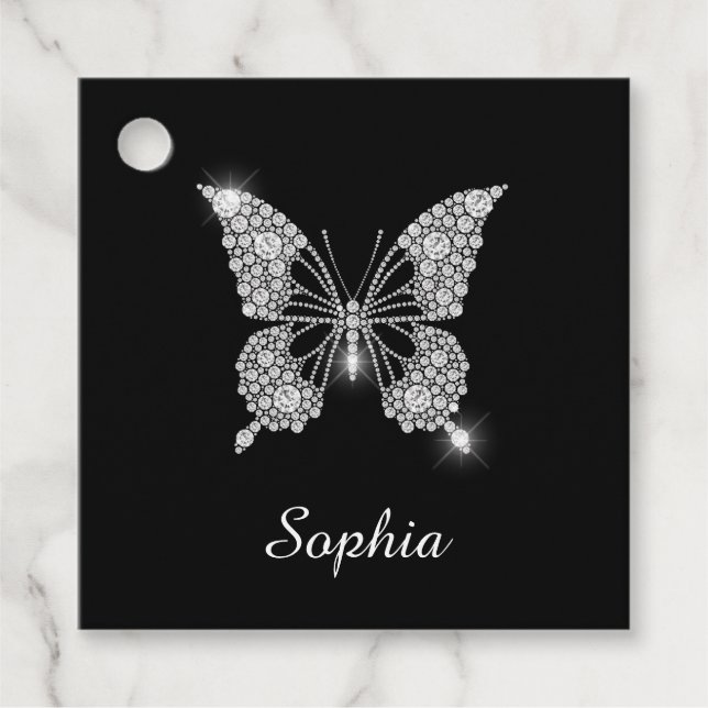 White Diamond Butterfly, DIY Script Name, Black Geschenkanhänger (Vorderseite)