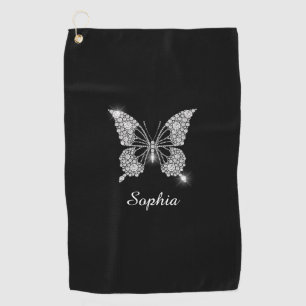 White Diamond Butterfly, DIY Script Name, Black Golfhandtuch