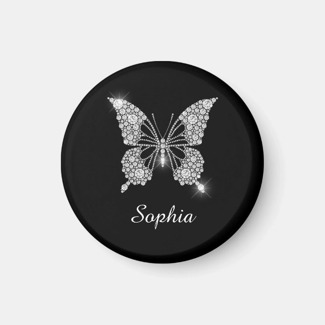 White Diamond Butterfly, DIY Script Name, Black Magnet (Vorne)