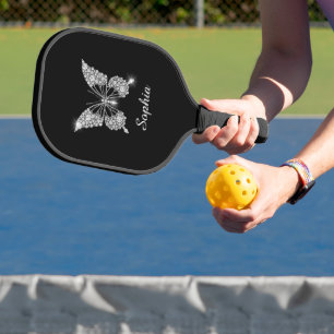 White Diamond Butterfly, Script Name, Black Pickleball Schläger